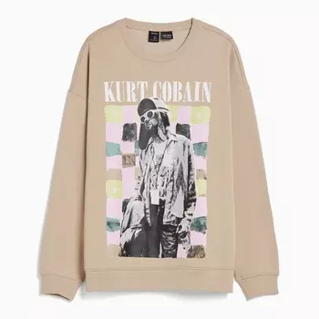 Свитшот Bershka Kurt Cobain Print, бежевый