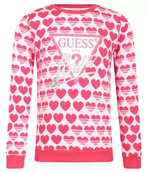 Свитшот детский Guess с принтом из сердец, розовый