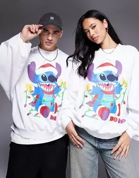 Свитшот Disney Christmas Extreme oversize с принтом Stitch спереди белого цвета ASOS DESIGN