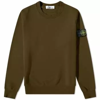 Свитшот для экипажа Stone Island, окрашенная в одежду, оливковый