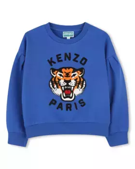 Свитшот для девочки в хлопковом синем цвете Kenzo Kids, синий индиго