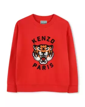 Свитшот для мальчика из хлопка с вышивкой спереди Kenzo Kids, красный