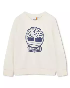 Свитшот для мальчика с длинными рукавами натурального цвета Timberland, цвет Crema