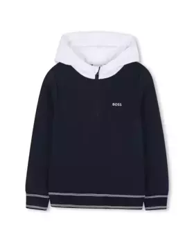 Свитшот для мальчика с контрастной толстовкой и застежкой-молнией BOSS Kidswear, тёмно-синий