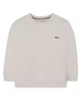 Свитшот для мальчика с круглым вырезом и логотипом на груди BOSS Kidswear, белый