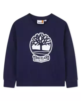 Свитшот для мальчиков с круглым вырезом и логотипом спереди Timberland, тёмно-синий