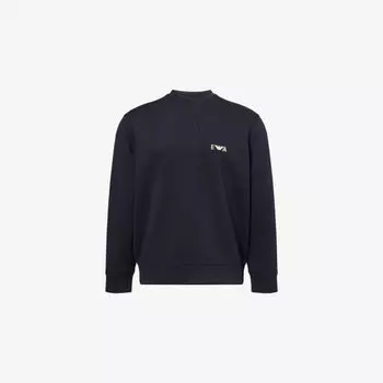 Свитшот Emporio Armani из хлопкового джерси с вышитым логотипом, темно-синий