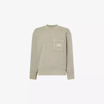 Свитшот Emporio Armani из хлопкового джерси с нашивкой с логотипом и накладными карманами, серо-зеленый