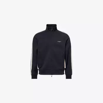 Свитшот Emporio Armani из хлопковой смеси с полосками и принтом логотипа, темно-синий