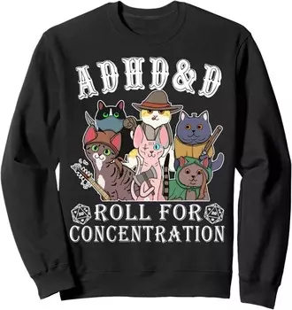 Свитшот Funny Tees Gamer RPG Apparel Cats RPG Gamer Roll For Concentration, черный
