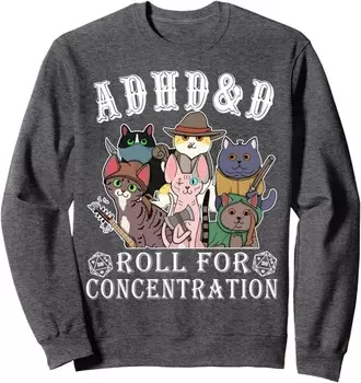 Свитшот Funny Tees Gamer RPG Apparel Cats RPG Gamer Roll For Concentration, темно-серый