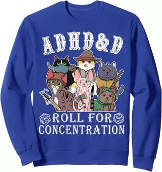 Свитшот Funny Tees Gamer RPG Apparel Cats RPG Gamer Roll For Concentration, ярко-синий
