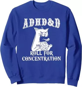Свитшот Funny Tees Gamer RPG Apparel Cats RPG Gamer Roll For Concentration, ярко-синий