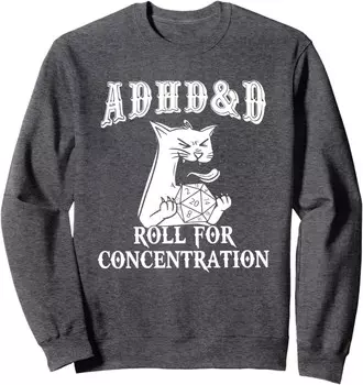 Свитшот Funny Tees Gamer RPG Apparel Cats RPG Gamer Roll For Concentration, темно-серый