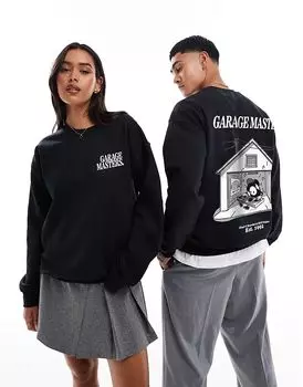 Свитшот Garage Masters sw с принтом спереди и сзади черного цвета PRNT