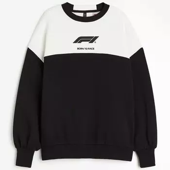 Свитшот H&M Formula 1 Printed Oversized, черный/белый
