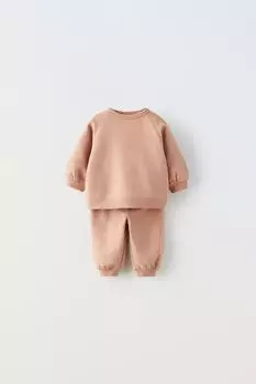 Свитшот и брюки с одним плюшем и слоганом в соответствии ZARA, розовый