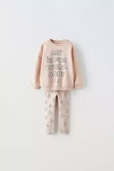 Свитшот и леггинсы с цветочным цветом коорд ZARA, светло-розовый