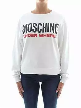 Свитшот из хлопка и флиса с логотипом белого цвета Moschino