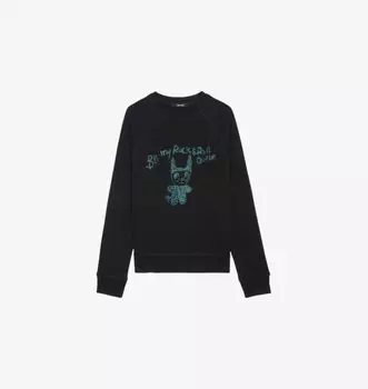 Свитшот из хлопкового джерси с круглым вырезом, украшенный стразами Zadig&Voltaire, черный