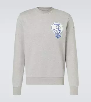 Свитшот из хлопкового флиса с аппликацией-заплаткой Moncler, Extra Light Gray Melange