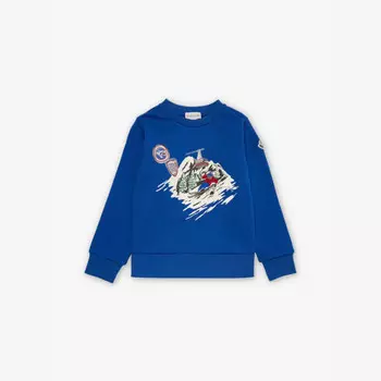 Свитшот из хлопкового трикотажа с графическим принтом 4-10 лет Moncler, синий