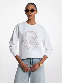Свитшот из хлопковой смеси с декорированным логотипом Michael Kors, белый