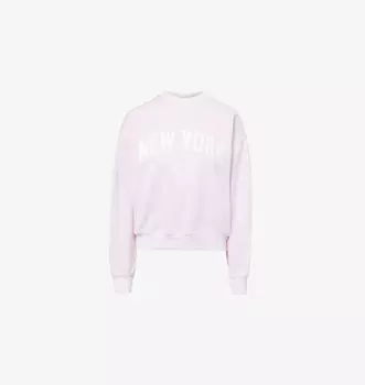 Свитшот из хлопковой смеси с начесом и текстовым принтом Good American, розовый