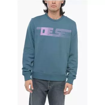 Свитшот из начесаного хлопка S-GINN-E3 с круглым вырезом и логотипом Diesel, Light Blue