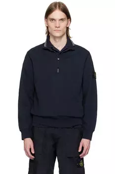 Свитшот из органического хлопкового флиса темно-синего цвета Stone Island