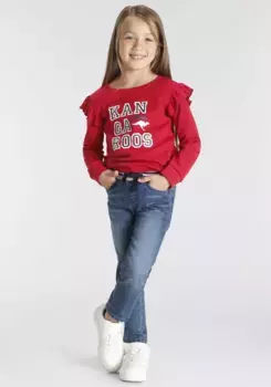 Свитшот KangaROOS "Маленькие девочки" с блестками и рюшами на рукавах, красный