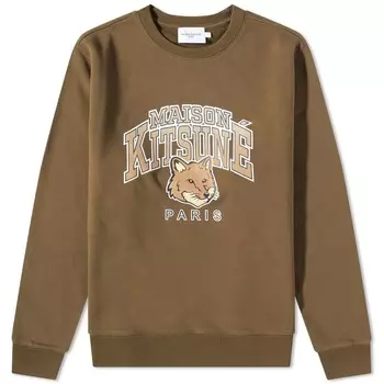 Свитшот Maison Kitsune Campus Fox Regular Crew Sweat, хаки