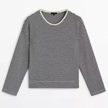 Свитшот Massimo Dutti Cotton Blend Textured Striped, темно-синий