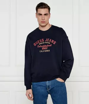 Свитшот мужской Guess Jeans в винтажном стиле с вышивкой, синий