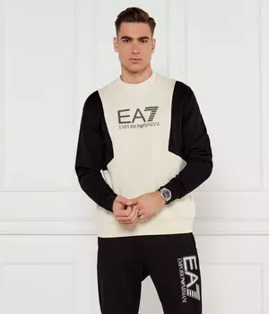 Свитшот мужсокй Ea7 двухцветный с логотипом бренда, черно-бежевый