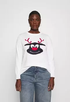 Свитшот ONLY Carmakoma CARXMAS REINDEER O NECK, цвет cloud dancer/night sky/chili pepper