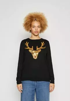 Свитшот ONLY Curve ONCXMAS, цвет black/gold