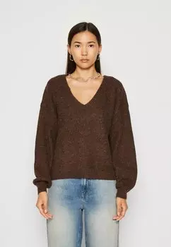 Свитшот ONLY ONLVENEDA V NECK, каштан/меланж