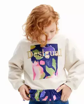 Свитшот оверсайз для девочки с цветами Desigual, цвет Crudo