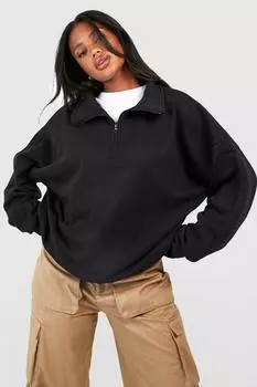 Свитшот оверсайз на половине молнии Boohoo, черный