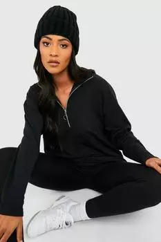 Свитшот оверсайз на половине молнии в ребку Boohoo, черный