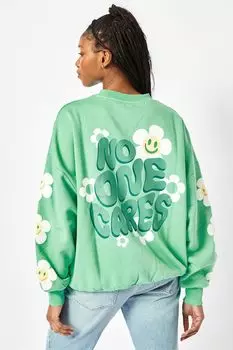 Свитшот оверсайз «Никто не заботится» Skinnydip, зеленый