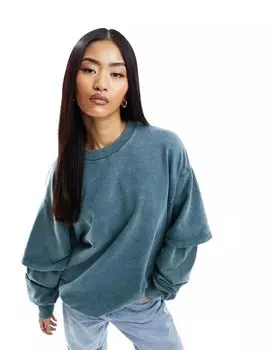 Свитшот оверсайз с двухслойными рукавами ASOS синего цвета