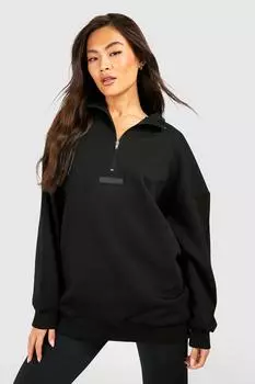 Свитшот оверсайз с флокированным брендингом на половине молнии Boohoo, черный