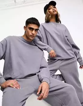 Свитшот оверсайз темно-серого цвета с вышивкой на спине ASOS