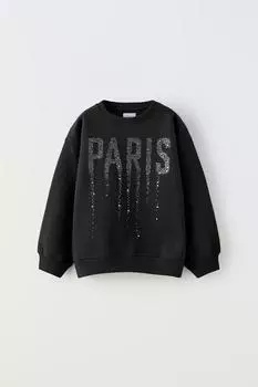 Свитшот paris со стразами ZARA, черный