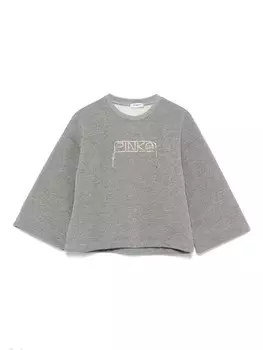 Свитшот Pinko Kids с логотипом, украшенным кристаллами, серый