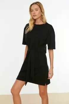 Свитшот-платье миди с отделкой Black Tie Trendyol, черный