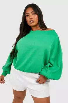 Свитшот plus с вырезом-лодочкой и воздушными рукавами Boohoo, зеленый
