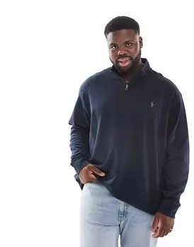 Свитшот Polo Ralph Lauren Big & Tall icon logo двойной вязки с застежкой-молнией на половину длины в темно-синем цвете
